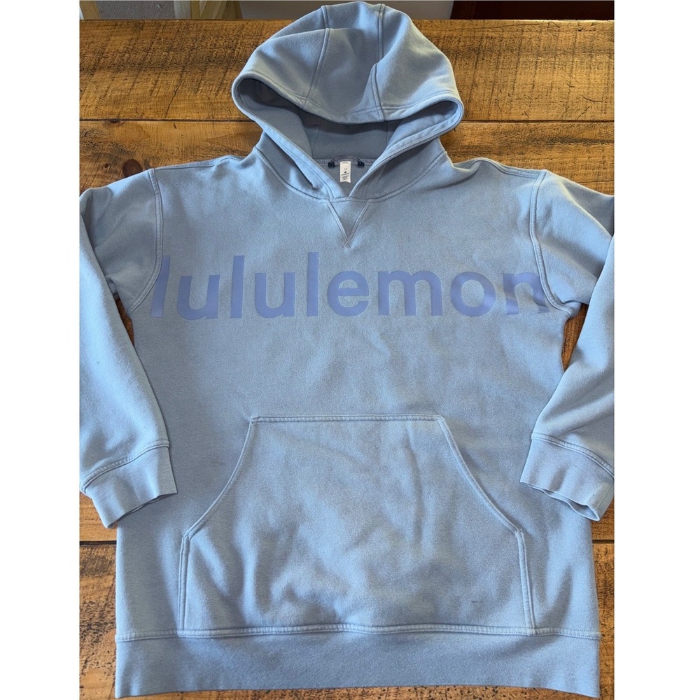Lululemon Womens All‎ Yours Graphic Hoodie Light Blue Hooded Soft Pocket Size 12